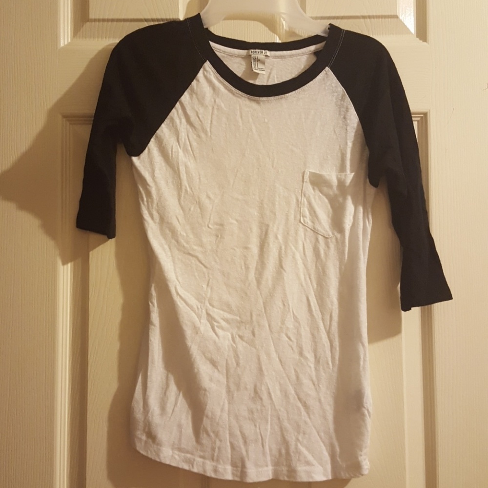 Forever 21 black and white baseball sports tee